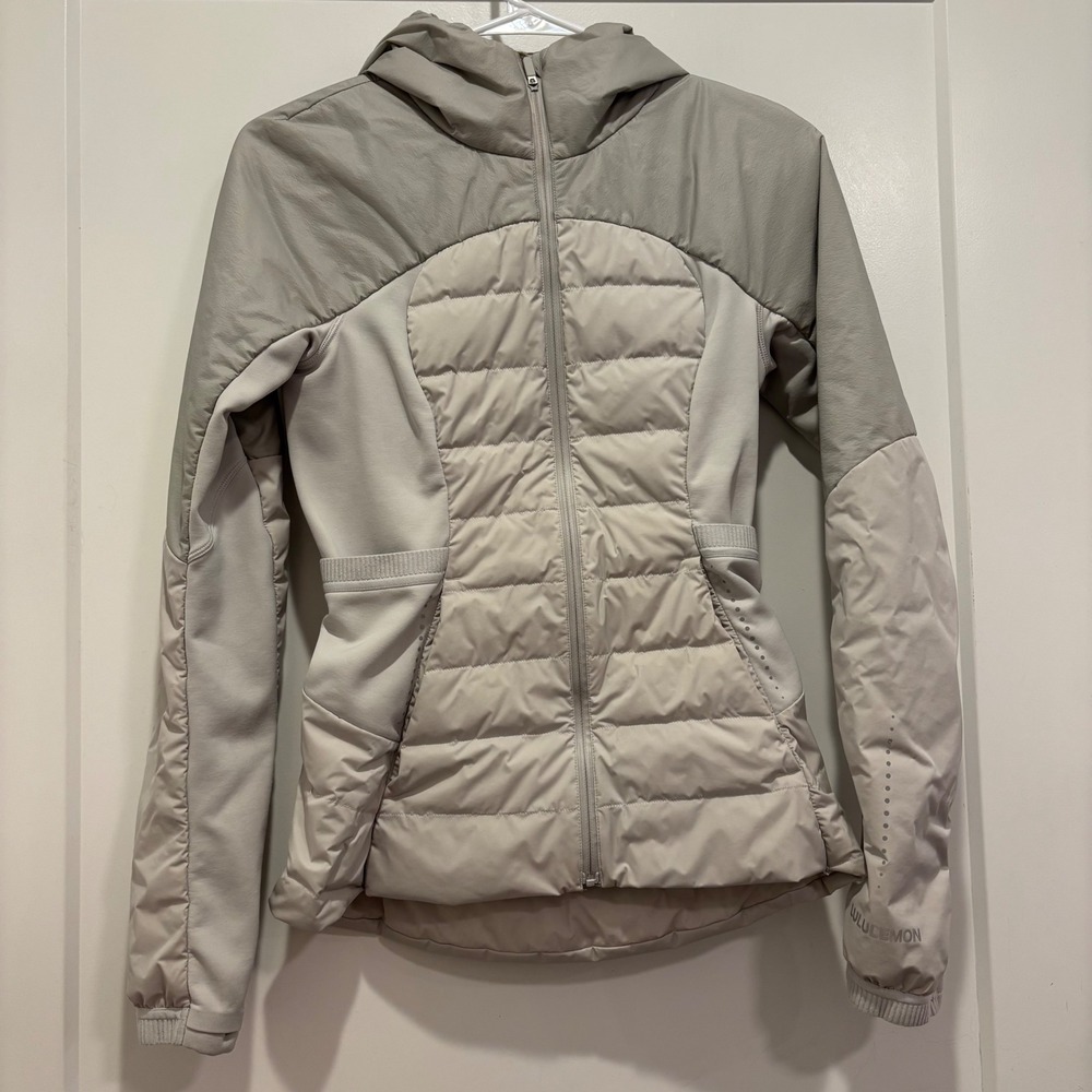 Lululemon Down For It All Jacket Gray Puffer Hooded Running Coat Size 2